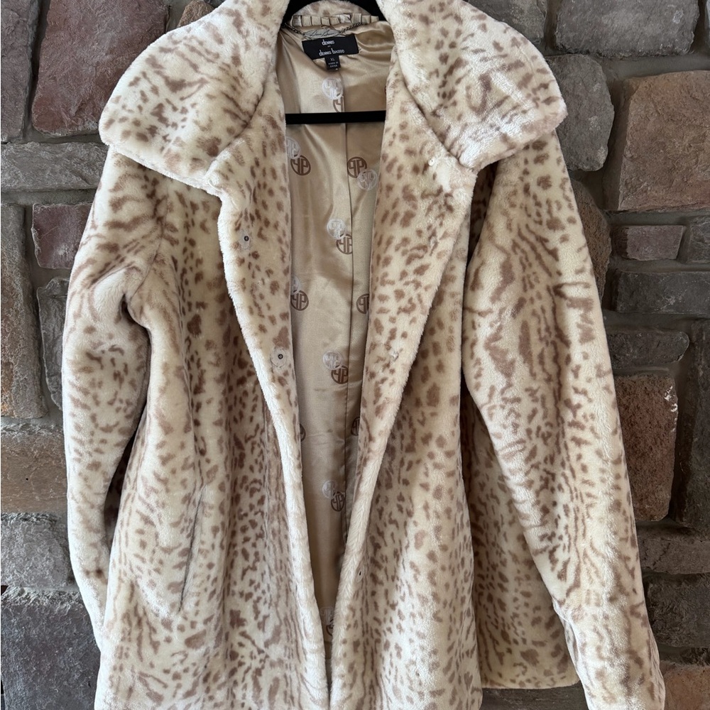 Dennis Basso Cream Leopard Teddy Jacket